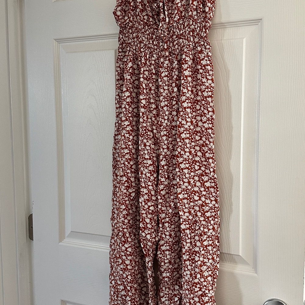SHEIN Red and White Jumpsuit with Wide-Leg Design